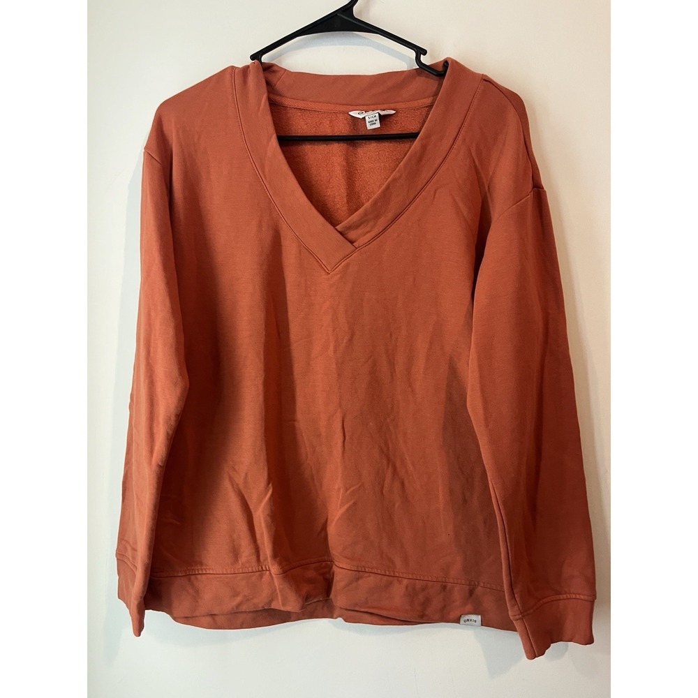 Orvis Light weight V Neck Pullover Sweatshirt Soft Modal‎ Sz S Burnt Orange